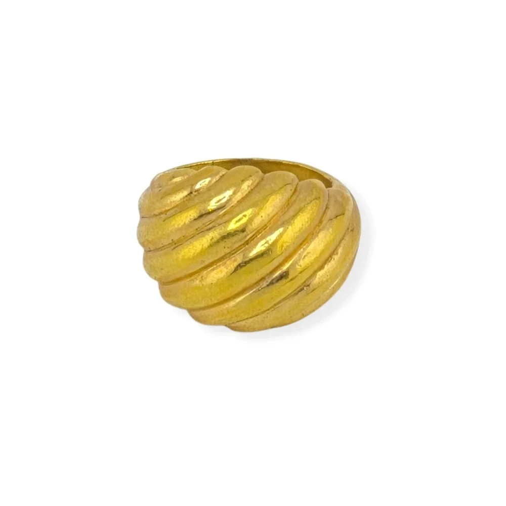 Vintage Crown Trifari Croissant Dome Ring Gold Tone Adjustable Sz 4.5-6.5 Ribbed